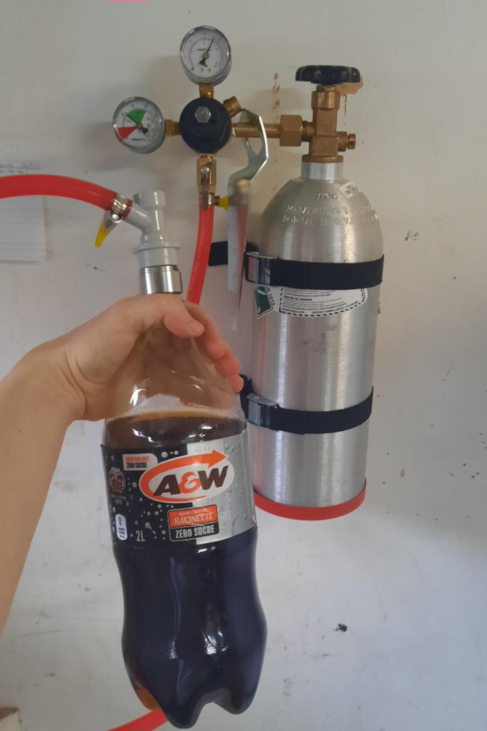 A picture of a CO2 carbonation setup with a tank attached